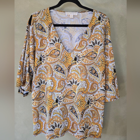 Michael Kors | Paisley V-Neck Women's Top, Size L - Picture 2 of 9